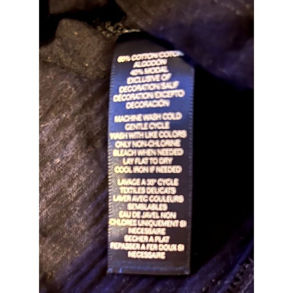 Chaps women's navy blue pullover v-neck top size L buttons & embroidery at neck - Picture 6 of 8